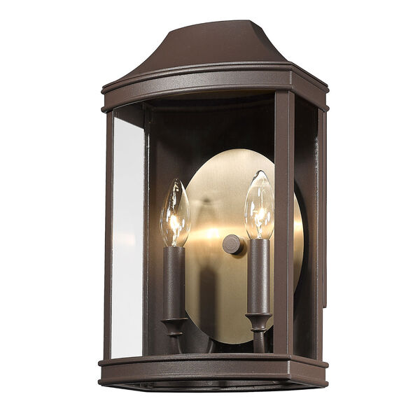 Cohen Textured Bronze Two-Light Outdoor Wall Sconce with Brushed Champagne Bronze and Clear Glass Shade, image 1